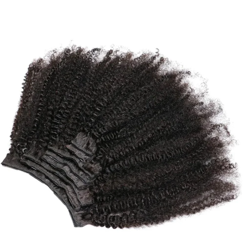 Human Hair Clip In Extensions Afro Kinky Curly 8 Inch Black 8Pcs